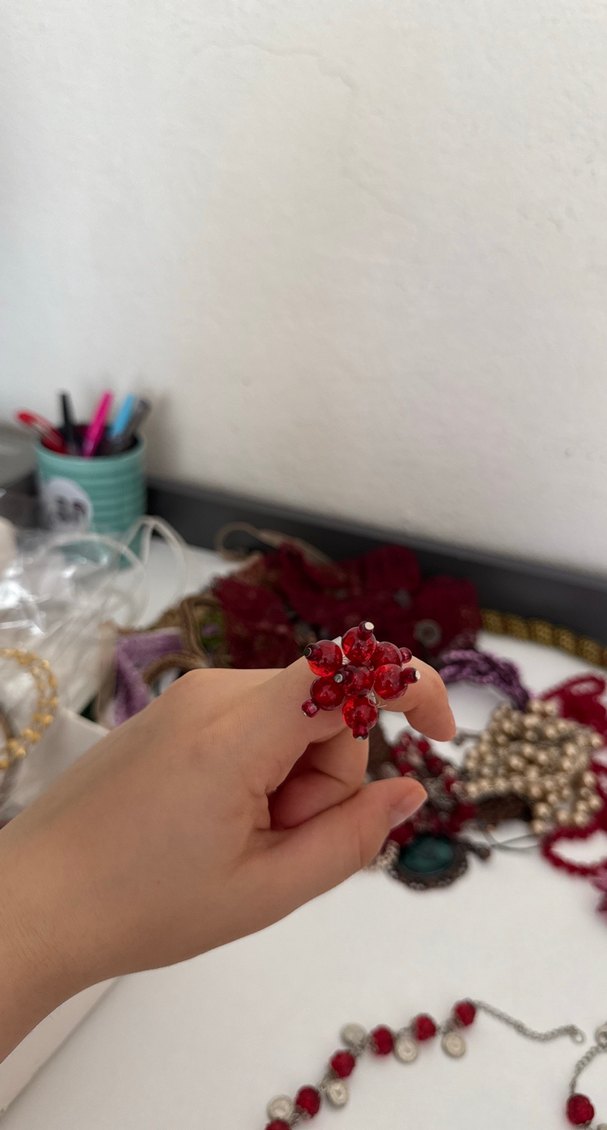 Boncuklu Kırmızı Bohem Kadın Kolye Üçlü set - Görsel 4