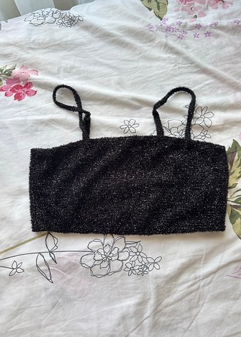 Siyah Örgü Kadın Crop Top trendyol simli alt üst takım