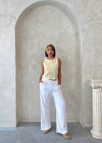 xl Beden Sarı Desenli Mini Crop