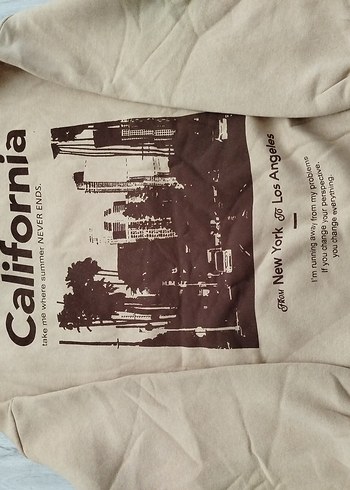 Diğer Bej Kapüşonlu Baskılı Kadın Sweatshirt