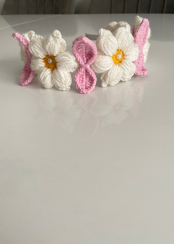 Nakışlı Beyaz Örgü Çocuk Saç Bandı - Görsel 2