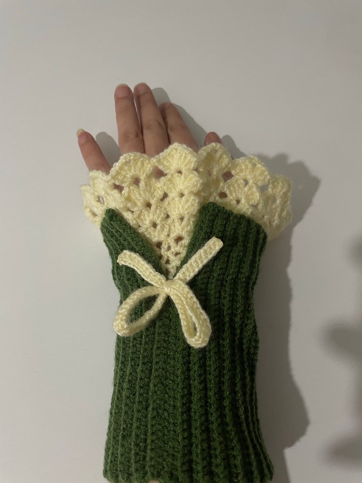 Yeşil Bohem Örgü Kadın Eldiveni - Görsel 3