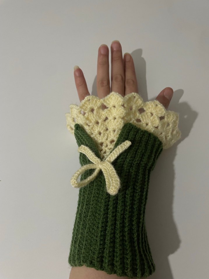 Yeşil Bohem Örgü Kadın Eldiveni - Görsel 4