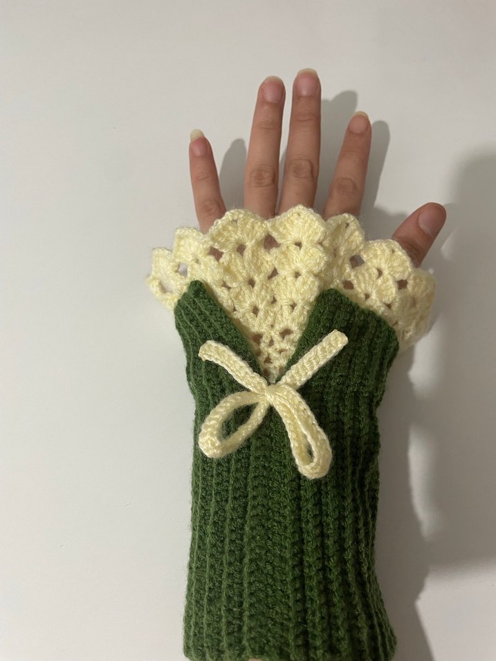 Yeşil Bohem Örgü Kadın Eldiveni - Görsel 2