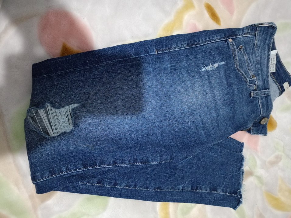 Yırtık Detaylı Mavi Kadın Denim Pantolon - Görsel 2