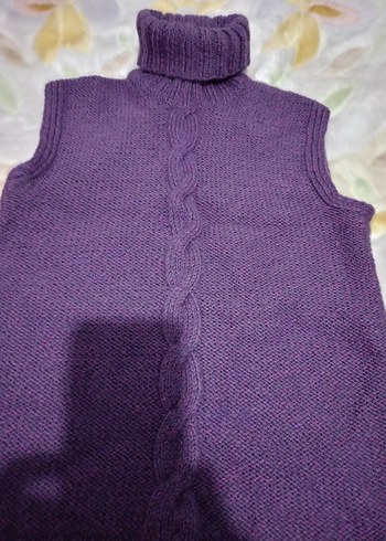 Mor Triko Boğazlı Kolsuz Kadın Yelek - Görsel 2