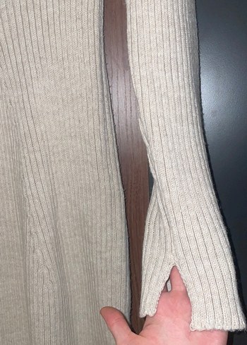 Bej Uzun Kollu Triko Kadın Elbise - Görsel 3