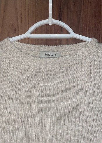 Bej Uzun Kollu Triko Kadın Elbise - Görsel 2