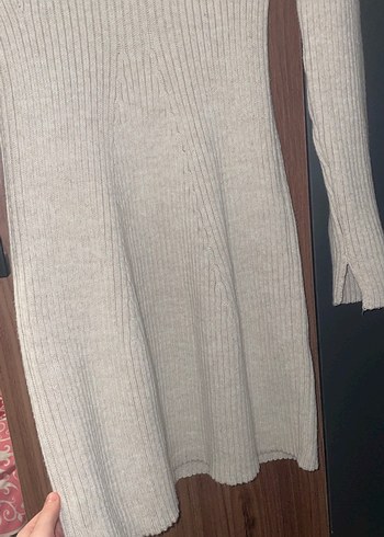 Bej Uzun Kollu Triko Kadın Elbise - Görsel 4