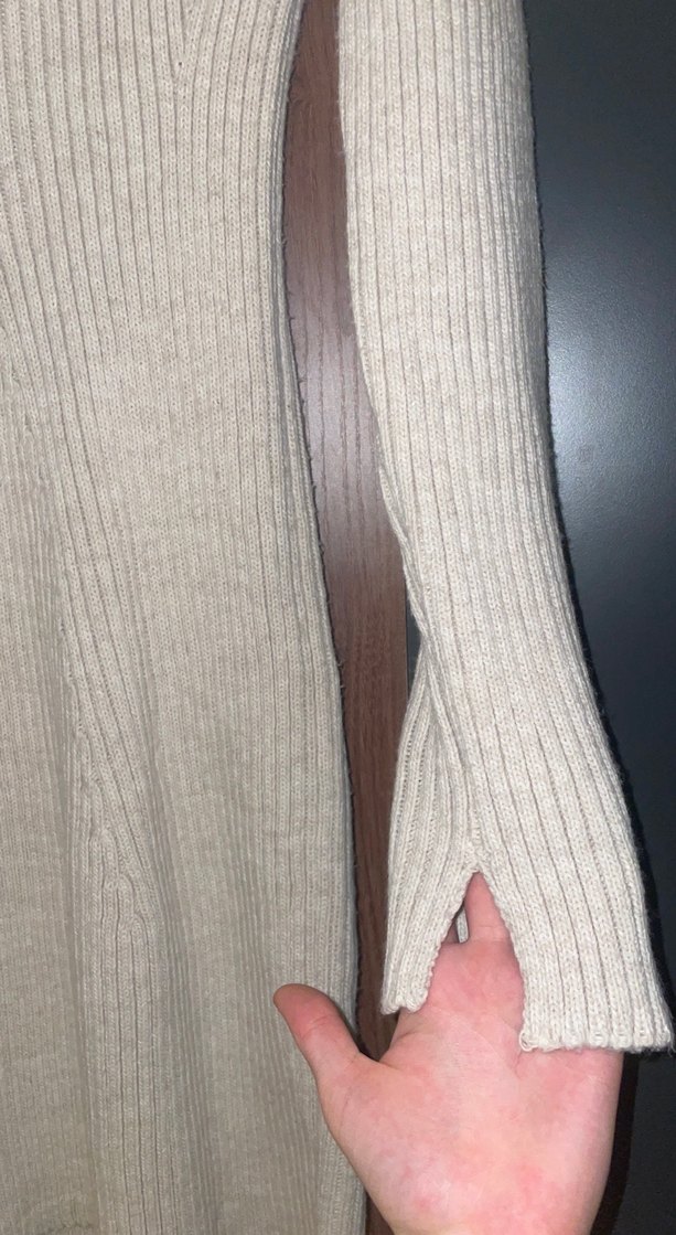 Bej Uzun Kollu Triko Kadın Elbise - Görsel 3