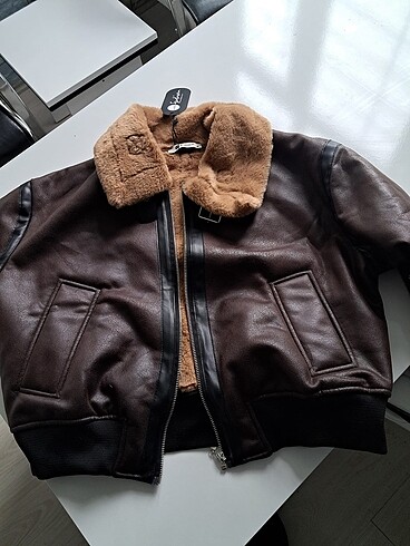 m Beden kahverengi Renk Kısa biker mont