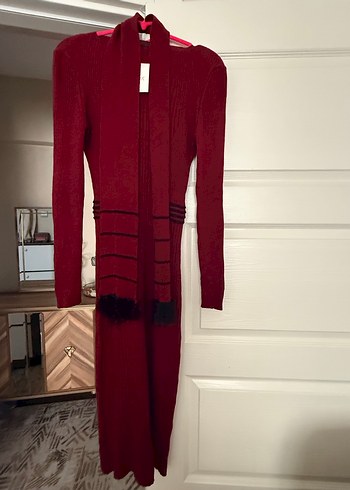 Bordo Uzun Kollu Triko Elbise - Görsel 4