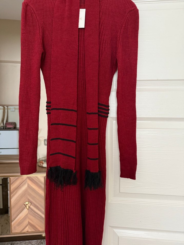 Bordo Uzun Kollu Triko Elbise - Görsel 5