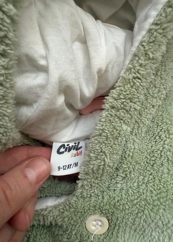 Düğmeli Yeşil peluş mont - Görsel 4