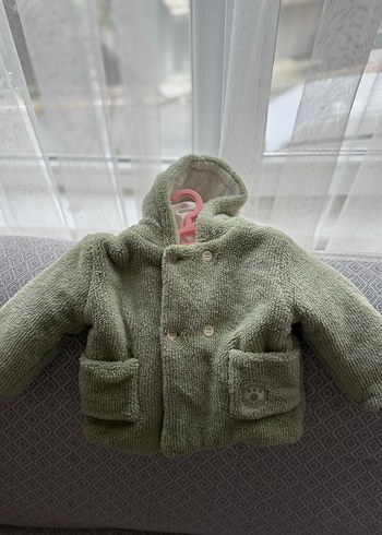 Düğmeli Yeşil peluş mont - Görsel 2