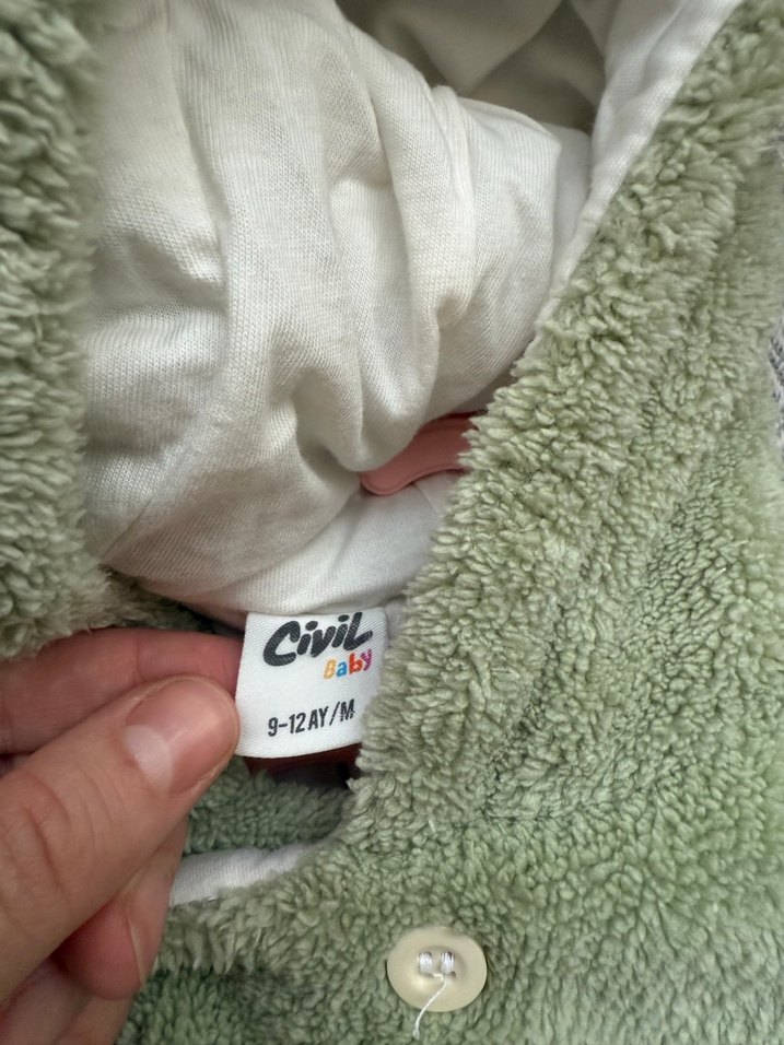 Düğmeli Yeşil peluş mont - Görsel 4