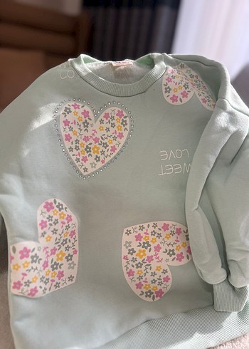 Kız Çocuk Yeşil Desenli Sweatshirt - Görsel 2