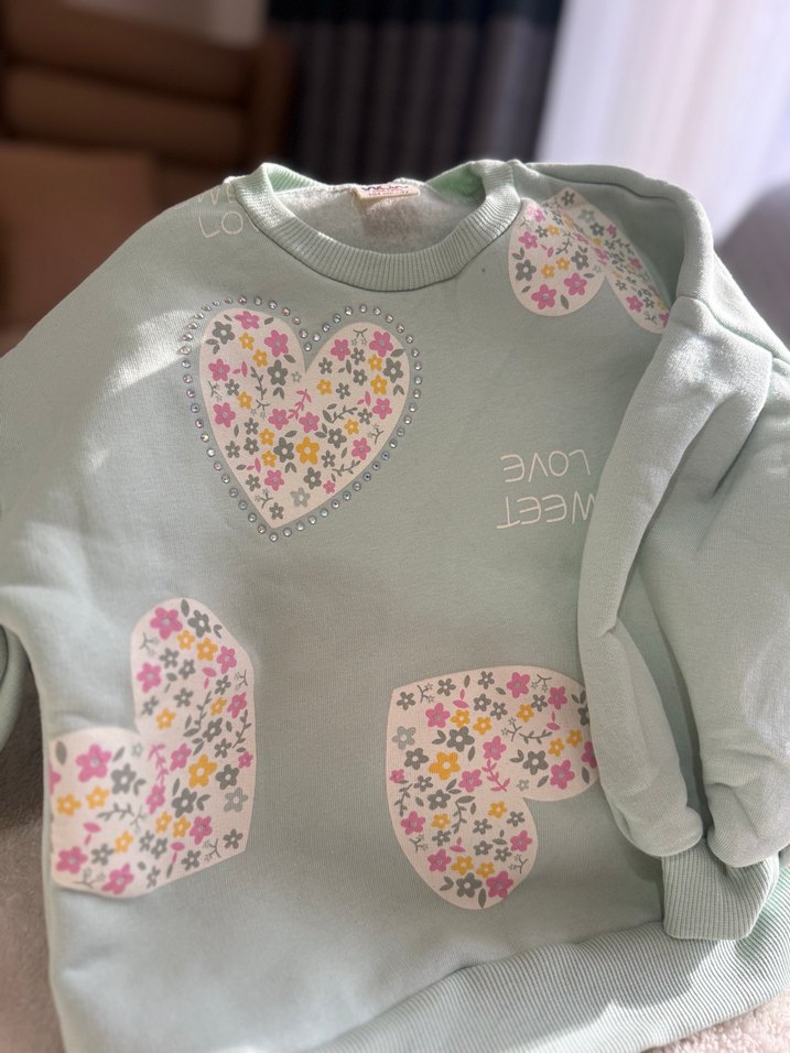 Kız Çocuk Yeşil Desenli Sweatshirt - Görsel 2