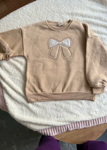 Kız Çocuk Bej Sweatshirt Fiyonk Detaylı - Görsel 2