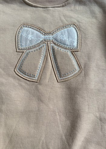 Kız Çocuk Bej Sweatshirt Fiyonk Detaylı - Görsel 3