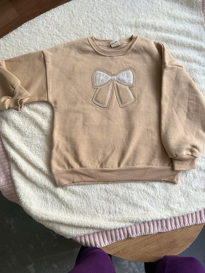 Kız Çocuk Bej Sweatshirt Fiyonk Detaylı - Görsel 2