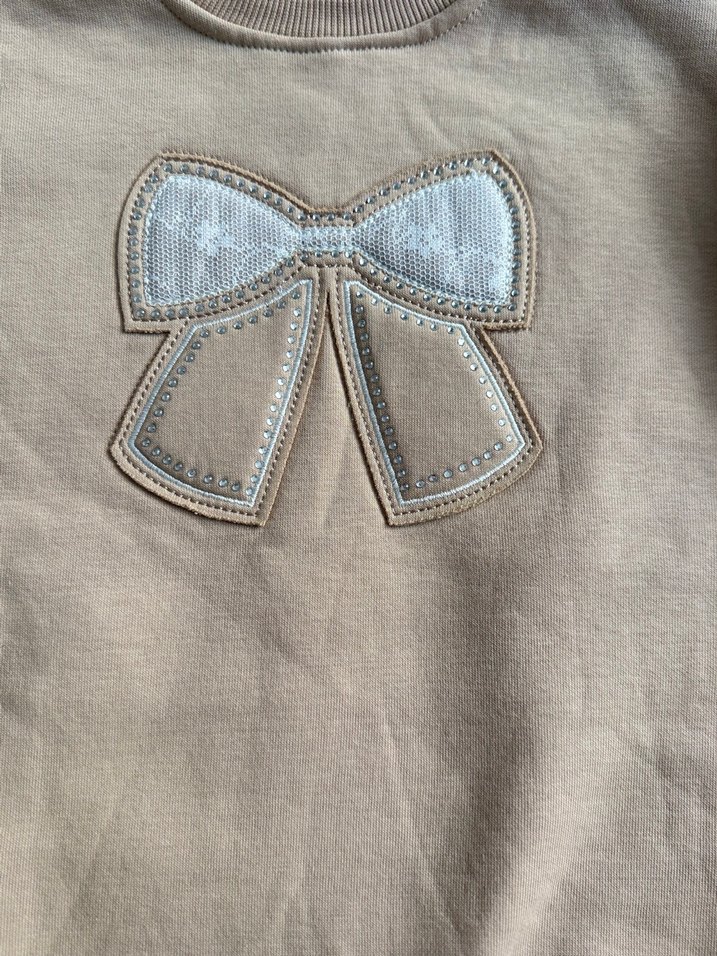 Kız Çocuk Bej Sweatshirt Fiyonk Detaylı - Görsel 3