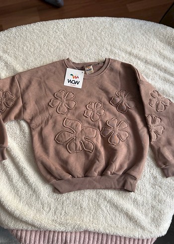 Kız Çocuk Kahverengi Nakışlı Sweatshirt - Görsel 2