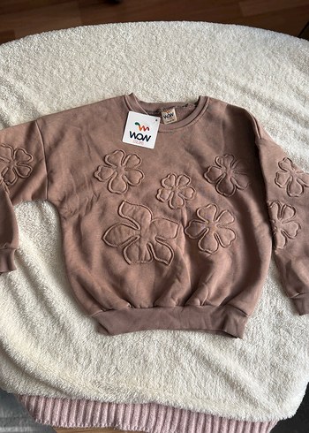 Kız Çocuk Kahverengi Nakışlı Sweatshirt - Görsel 3