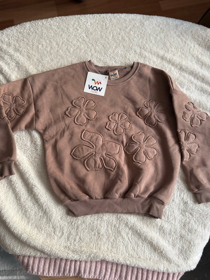 Kız Çocuk Kahverengi Nakışlı Sweatshirt - Görsel 3