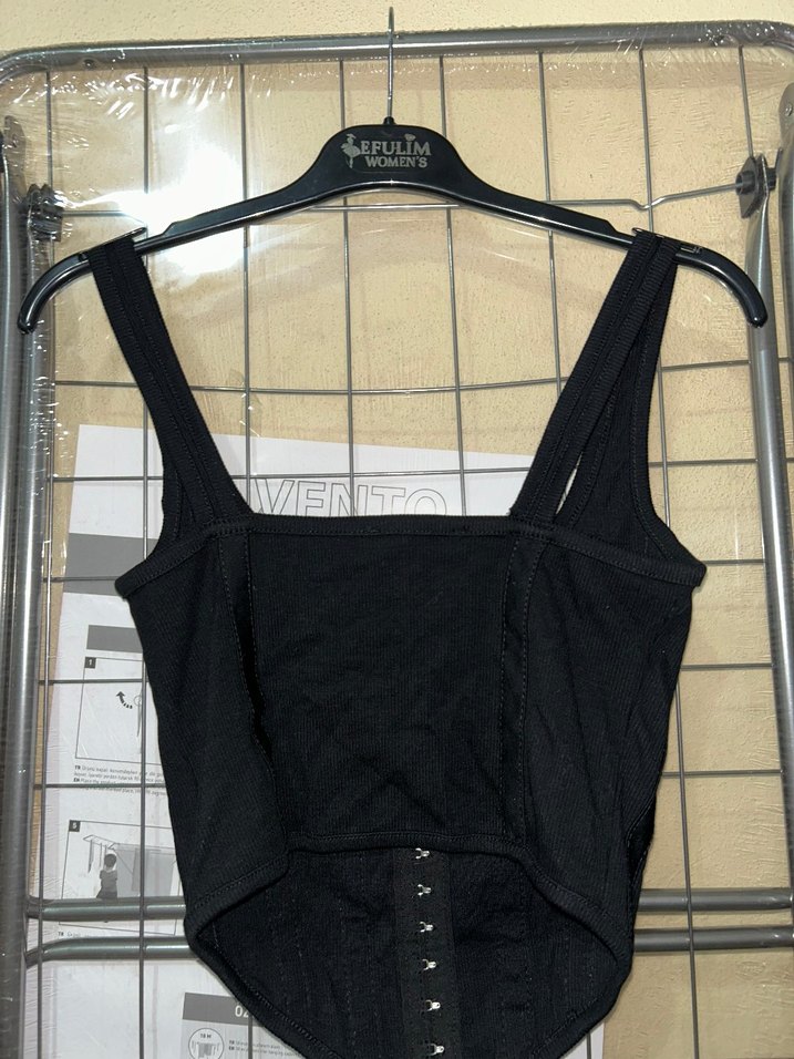 Siyah Strappy Midi Bustiyer/Korse - Görsel 2
