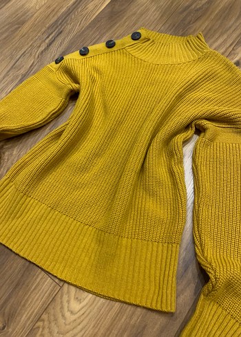 Düğmeli Sarı Triko Kadın Kazak - Görsel 2