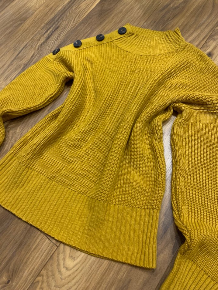 Düğmeli Sarı Triko Kadın Kazak - Görsel 2