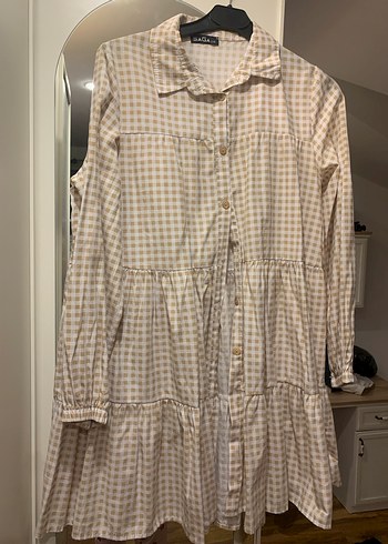 Bej Kareli Düğmeli Hamile Bluzu - Görsel 2