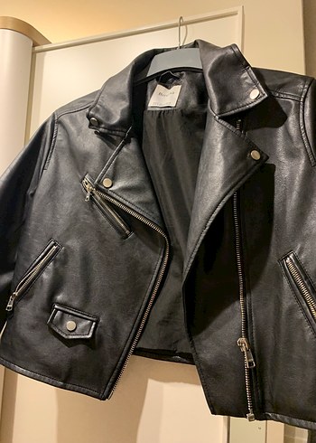 Kadın Siyah Deri Biker Ceket - Görsel 2