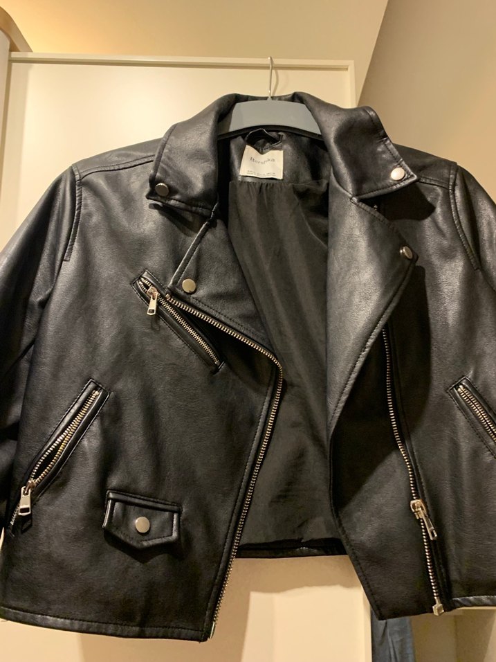 Kadın Siyah Deri Biker Ceket - Görsel 3