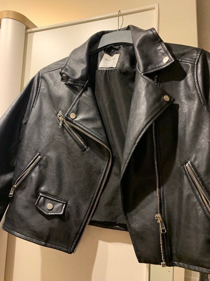 Kadın Siyah Deri Biker Ceket - Görsel 2