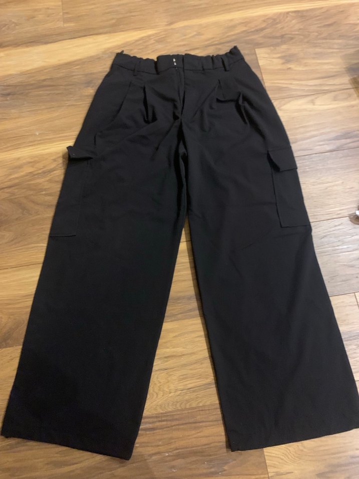 Siyah Midi Kadın Rahat Kesim Kumaş Pantolon - Görsel 2