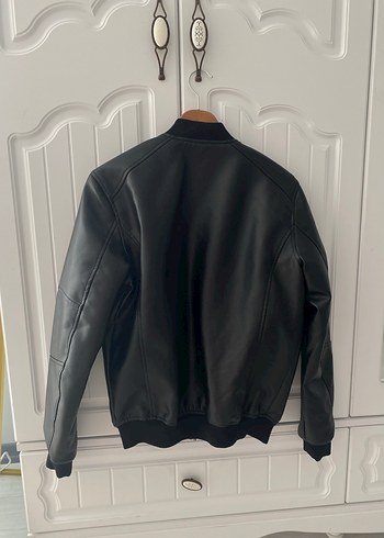 Colin's Düğmeli Siyah Deri Bomber Ceket
