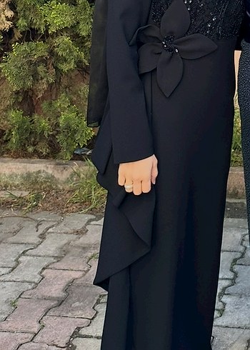 Abiye Uzun Kollu Siyah Drapeli Abiye Elbise