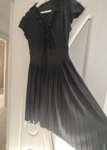 38 Beden Siyah V Yaka Midi Robalı Gotik Elbise