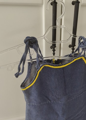 12-18 Ay Beden Sarı Şeritli Denim Askılı Elbise