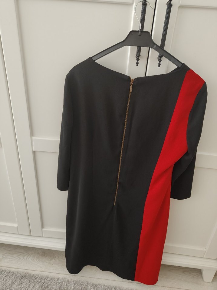 Kadın Siyah Kırmızı Uzun Kollu Midi Elbise - Görsel 2