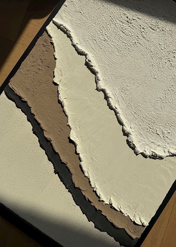 Kabartmalı Soyut Beyaz ve Kahverengi Tablo - Görsel 2