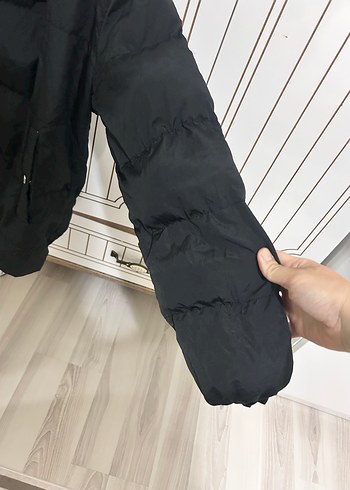 m Beden Fermuarlı şapkalı Siyah Kadın Kışlık Mont