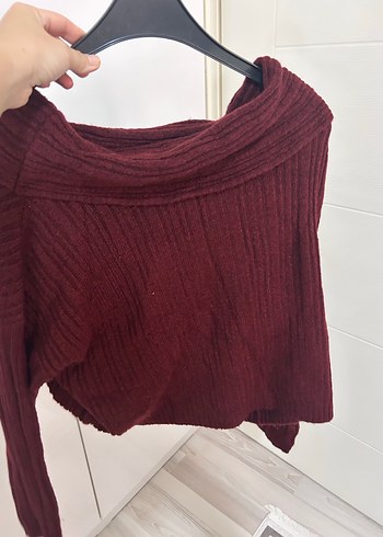 m Beden Bordo Örgü Kadın Triko Yaka Detaylı modonna yaka kazak