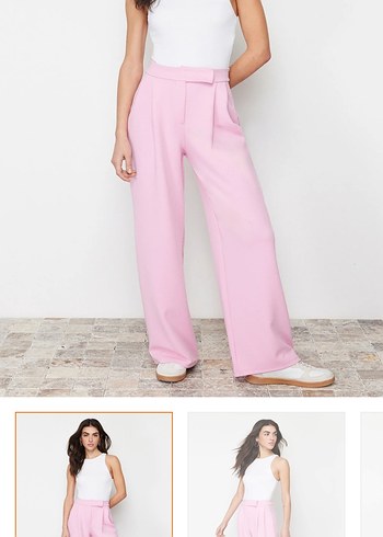 Pembe Midi Kumaş Kadın Pantolon