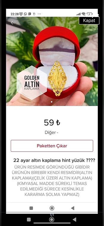 22 ayar altın kaplama