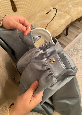 Gri Yüksek Yakalı Drapeli Uzun Kadın Elbise - Görsel 2