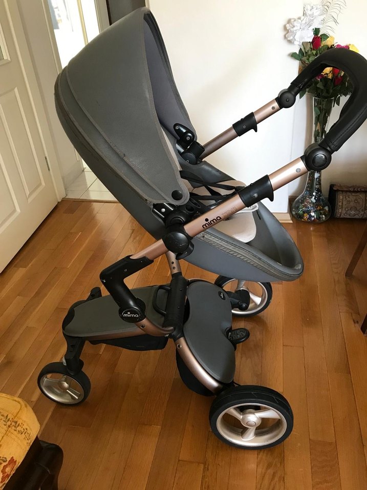 Beyaz ve gri bebek arabası - Görsel 5