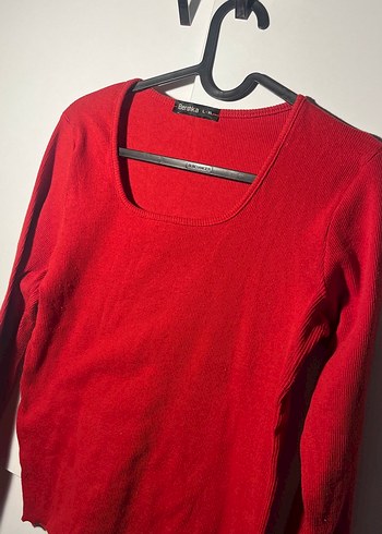 Kırmızı Kadın U Yaka İnce Triko - Görsel 2